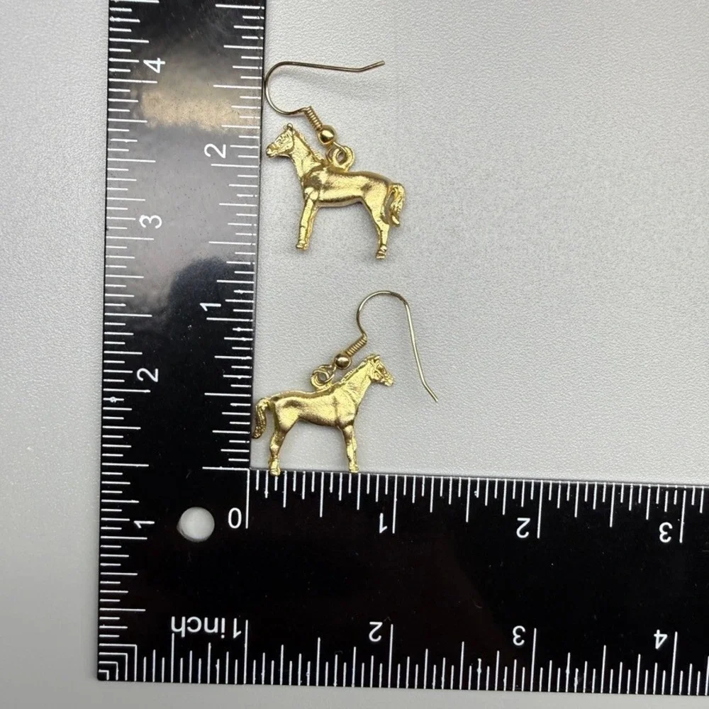Vintage Horse Dangle Earrings Pierced Gold Tone 1990s Western Equestrian